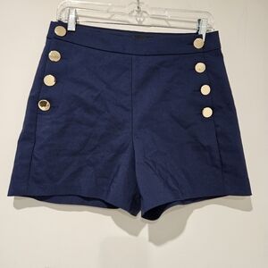 Express Women's High Rise Navy Shorts with Gold Accents, Size 8